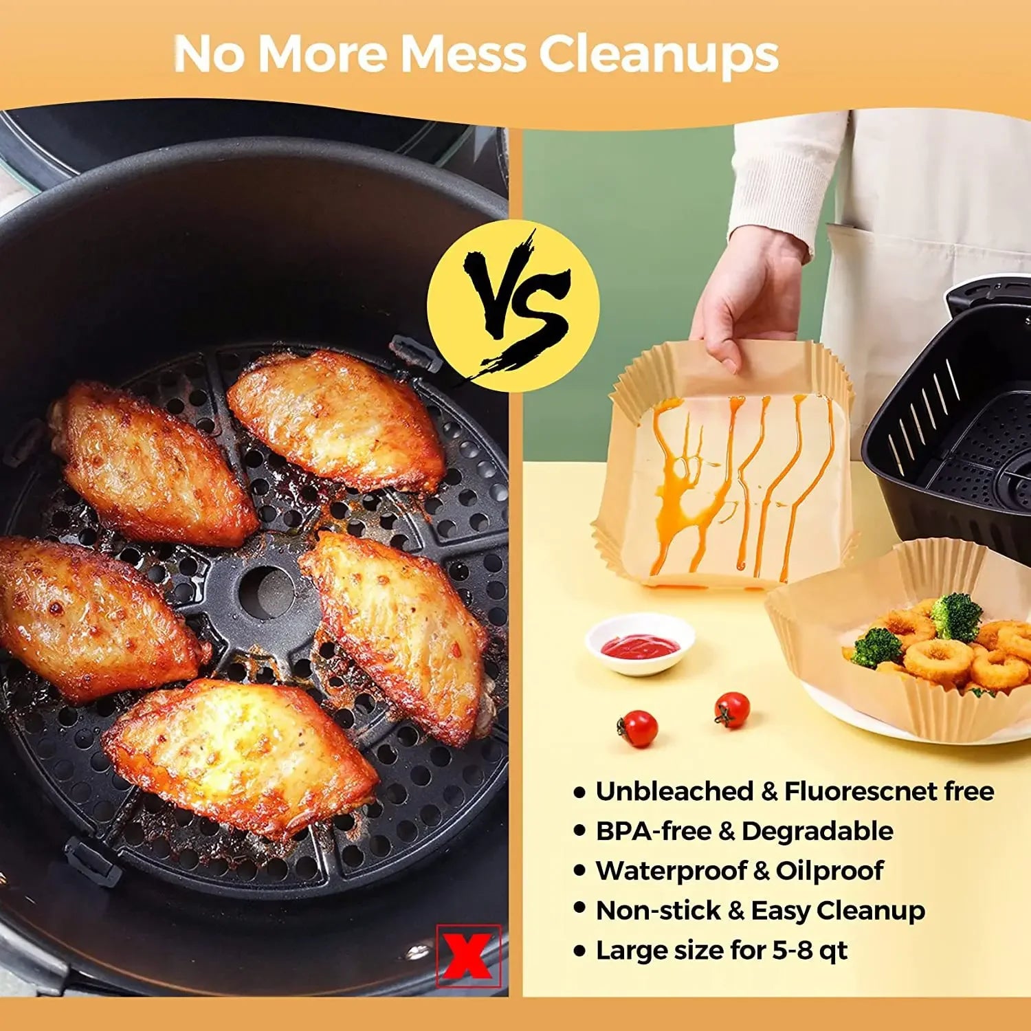 50pcs Air Fryer Paper Liners – Non-Stick, Mess-Free Cooking Made Easy!