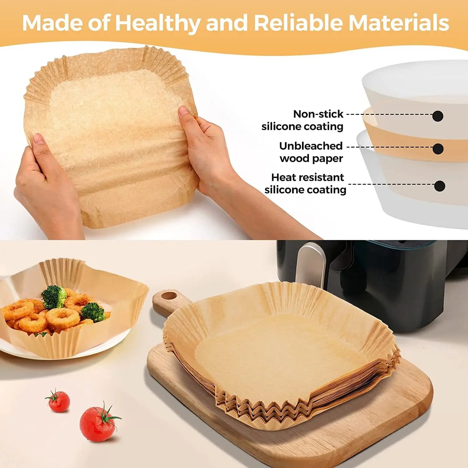 50pcs Air Fryer Paper Liners – Non-Stick, Mess-Free Cooking Made Easy!