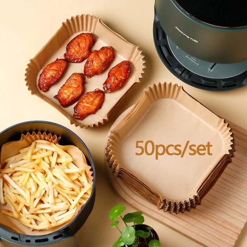 50pcs Air Fryer Paper Liners – Non-Stick, Mess-Free Cooking Made Easy!